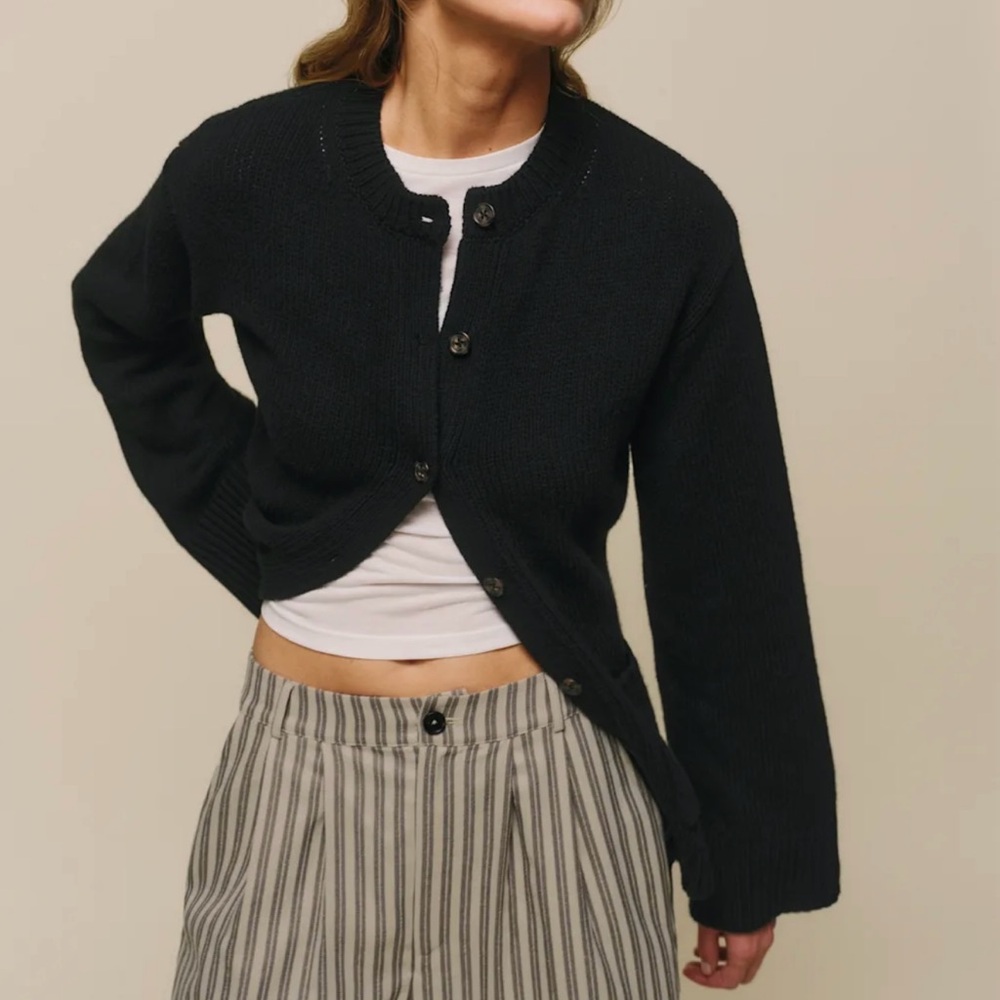 Reformation Franco Split Hem Cardigan Black - Size L